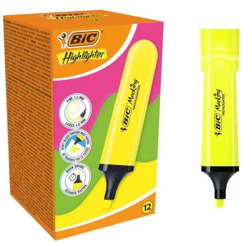 caja-de-marcadores-fluorescentes-bic-highlighter-flat-neon-12-unidades-amarillos