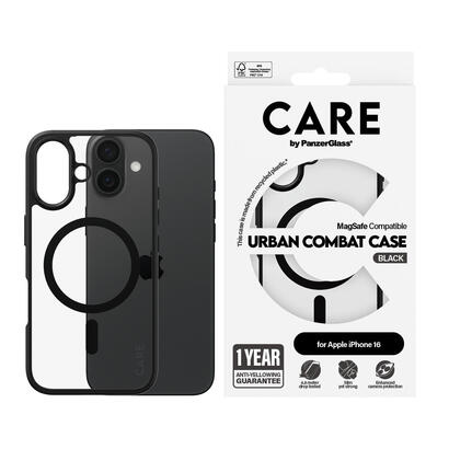 panzerglass-care-by-urban-combat-case-transparent-w-black-frame-magsafe-iphone-16-funda-para-apple-iphone-16-negro