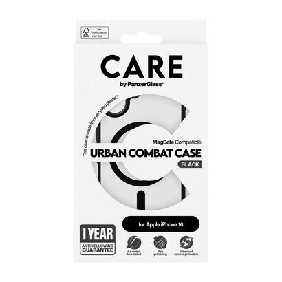panzerglass-care-by-urban-combat-case-transparent-w-black-frame-magsafe-iphone-16-funda-para-apple-iphone-16-negro