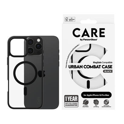 panzerglass-care-by-urban-combat-case-transparent-w-black-frame-magsafe-iphone-16-pro-max-funda-para-apple-iphone-16-pro-max-neg
