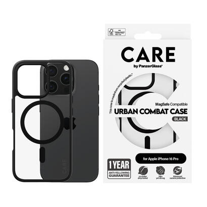 panzerglass-care-by-urban-combat-case-transparent-w-black-frame-magsafe-iphone-16-pro-funda-para-apple-iphone-16-pro-negro