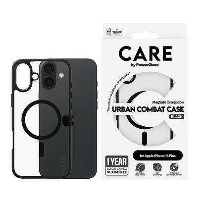 panzerglass-care-by-urban-combat-case-transparent-w-black-frame-magsafe-iphone-16-plus-funda-para-apple-iphone-16-plus-negro