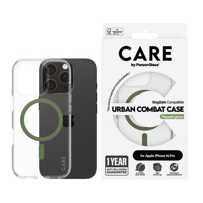 panzerglass-care-by-urban-combat-case-transparent-w-green-magsafe-iphone-16-pro-funda-para-apple-iphone-16-pro-transparente