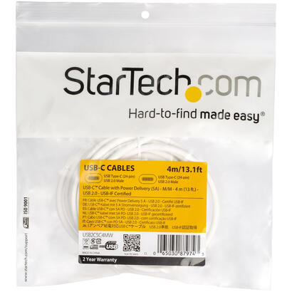 startech-cable-4m-usb-c-pd-5a-blanco-certified