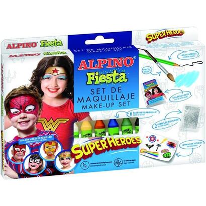 alpino-fiesta-superheroes-pack-de-maquillaje-con-6-barritas-de-pintura-facial-pincel-tatuajes-en-calcomania-lapiz