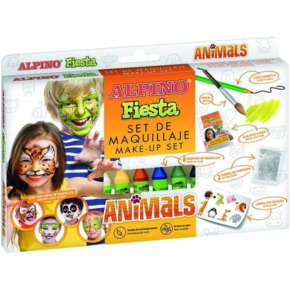 alpino-fiesta-animales-pack-de-maquillaje-con-6-barritas-de-pintura-facial-pincel-tatuajes-en-calcomania-lapiz