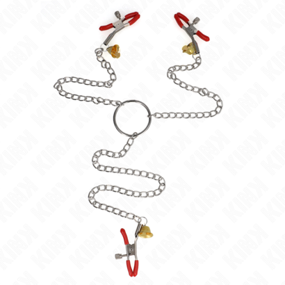 kink-pinzas-para-pezones-y-clitoris-rojas-con-cascabel-dorado-y-cadena-30-cm