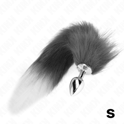 kink-plug-anal-talla-s-7-x-3-cm-con-cola-sintetica-40-cm-plateado-y-blanco