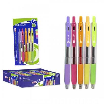 bismark-pack-de-5-boligrafos-retractiles-tinta-gel-punta-10mm-escritura-suave-colores-neon-surtidos