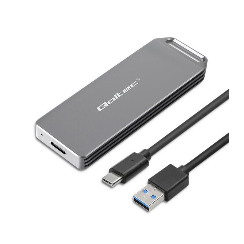 qoltec-52266-mini-enclosure-m2-ssd-drive-nvme-pcie-usb-31-super-speed-10gb-s-2tb-silver