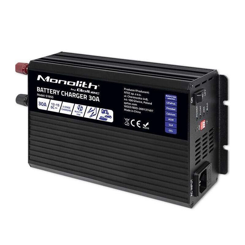 qoltec-51955-smart-monolith-charger-for-lifepo4-agm-gel-sla-batteries-30a-12v