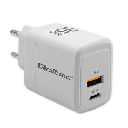 qoltec-35w-gan-5-20v-15-3a-1-x-usb-c-pd-1-x-usb-qc-30-biala