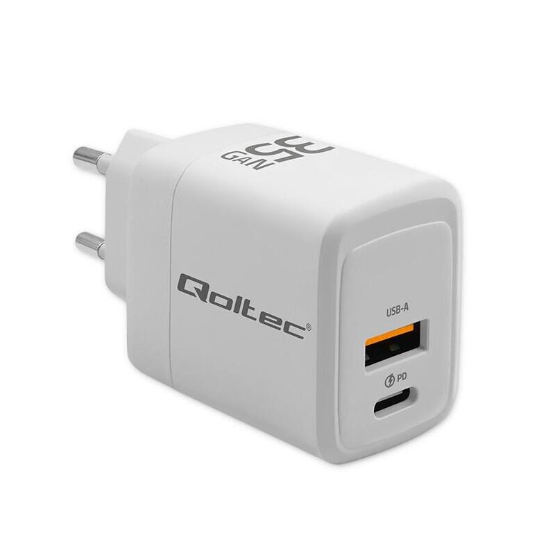 qoltec-35w-gan-5-20v-15-3a-1-x-usb-c-pd-1-x-usb-qc-30-biala