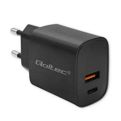 qoltec-52377-gan-power-pro-charger-1xusb-c-1xusb-30w-5-20v-15-3a-black
