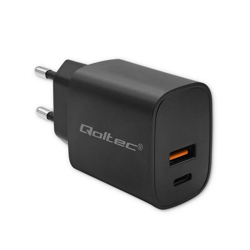qoltec-52377-gan-power-pro-charger-1xusb-c-1xusb-30w-5-20v-15-3a-black