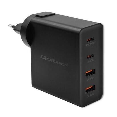 qoltec-52383-gan-power-pro-charger-2xusb-c-2xusb-130w-5-20v-15-5a-pd-black