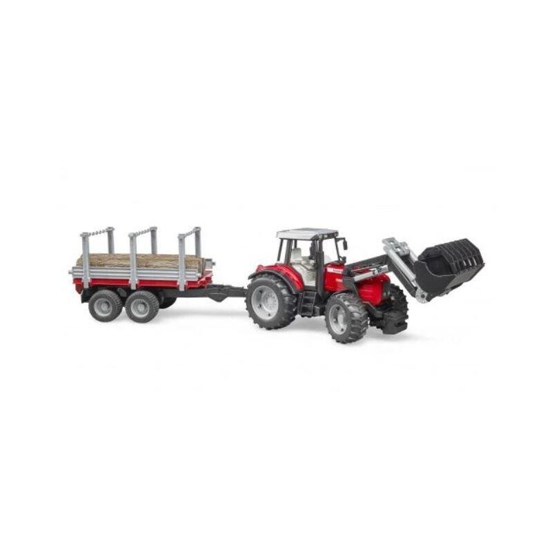 bruder-02046-massey-ferguson-7480-con-cargador-frontal-remolque-de-transporte-de-madera-3-troncos-tractor