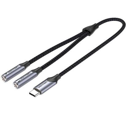 cable-conversor-usb-tipo-c-vention-bgnhy-usb-tipo-c-macho-2x-jack-35-hembra-30cm-gris