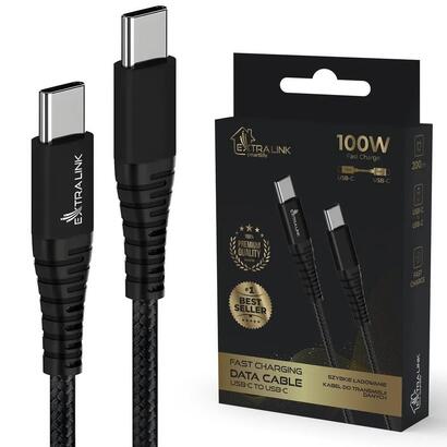 extralink-smart-life-cable-100w-usb-c-usb-c-200cm-nylon-braided-20v-5a-480mbps-black-cabesl02