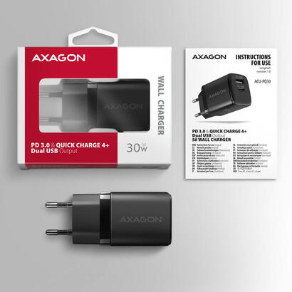 axagon-acu-pq30-ladegerat-qc30-40afcfcpppsapple-pd-usb-c-30w-negro