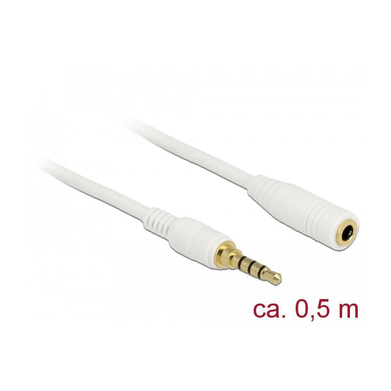 delock-klinkenverlangerungscable-35-mm-4-pin-stecker-zu-buchse-05-m-weiss