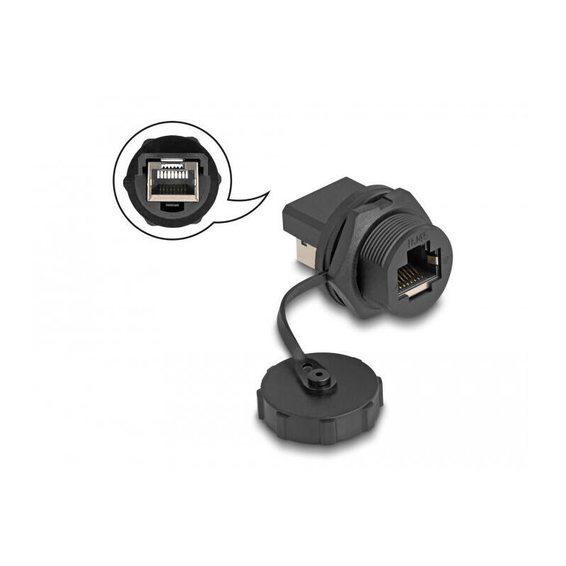 delock-rj45-cat6a-kupplung-mit-verschlusskappe-zum-einbau-ip67-staub-und-wasserdicht