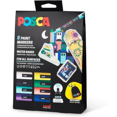 posca-edicion-limitada-pack-de-8-marcadores-de-pintura-pc5m-regalo-bolsa-de-tela-punta-redondeada-18-25mm-tinta