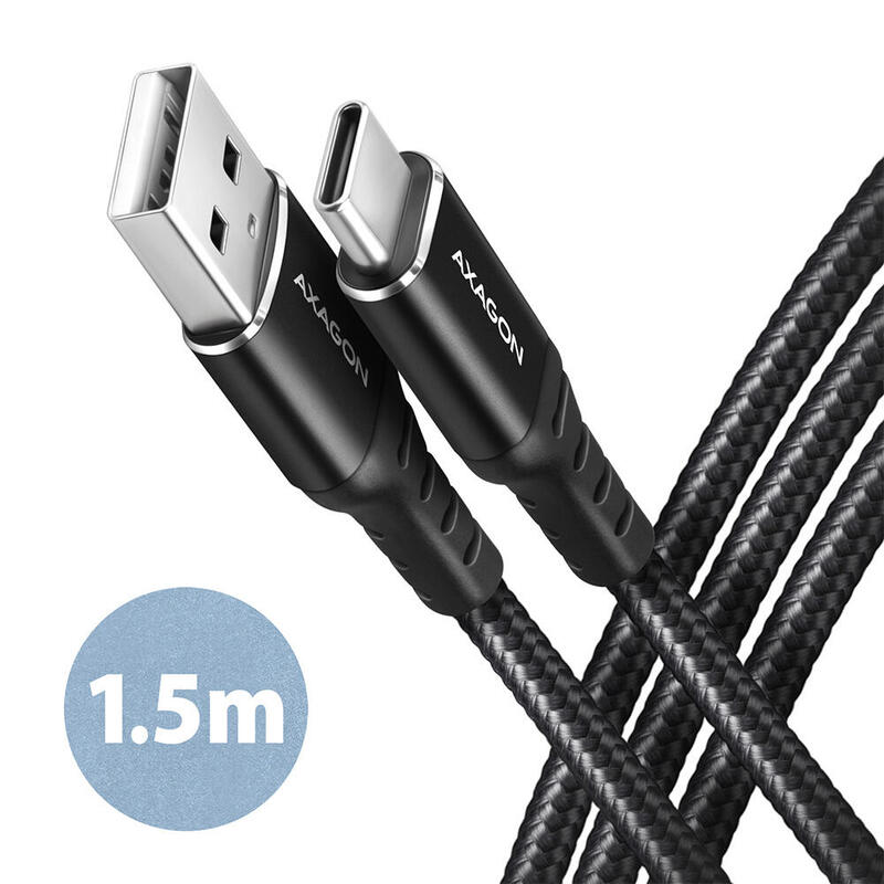 axagon-hcm-am15ab-usb-c-zu-usb-a-cable-15-m-usb-20-3a-geflochten-negro