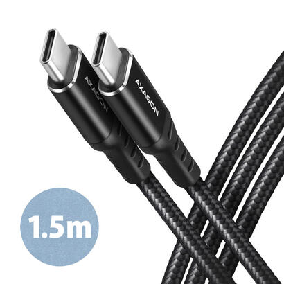 axagon-data-and-charging-usb-20-cable-15-m-long-pd-60w-3a-black-braided-cable-usb-15-m-usb-c-negro