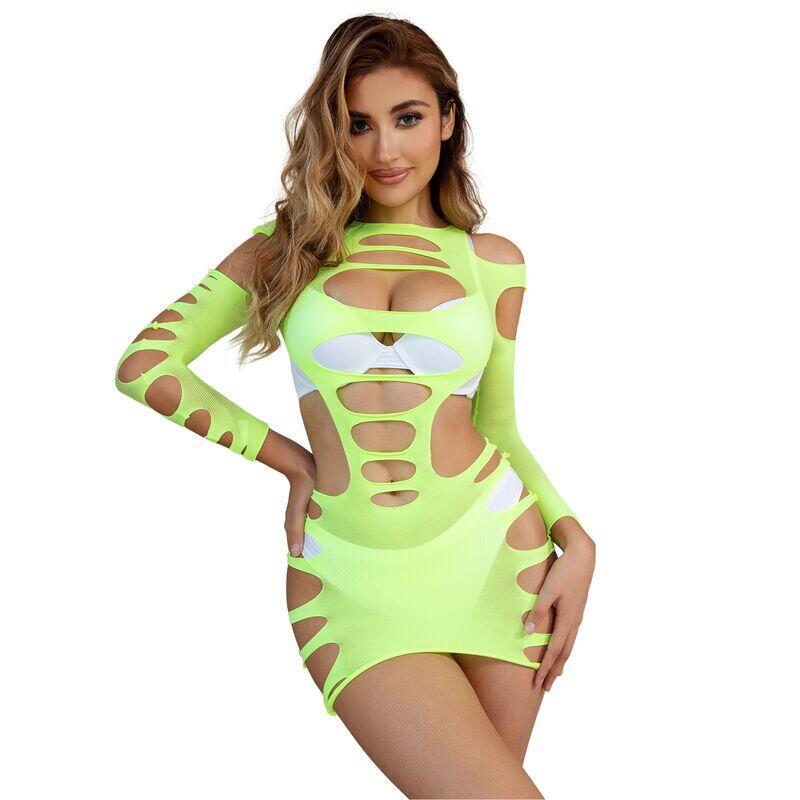 subblime-952280-bodystocking-de-rejilla-elstico-manga-larga-verde-talla-unica