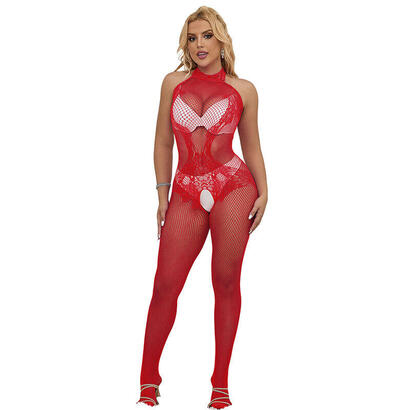subblime-952372-bodystocking-crotchless-de-rejilla-y-encaje-con-cuello-alto-rojo-talla-unica