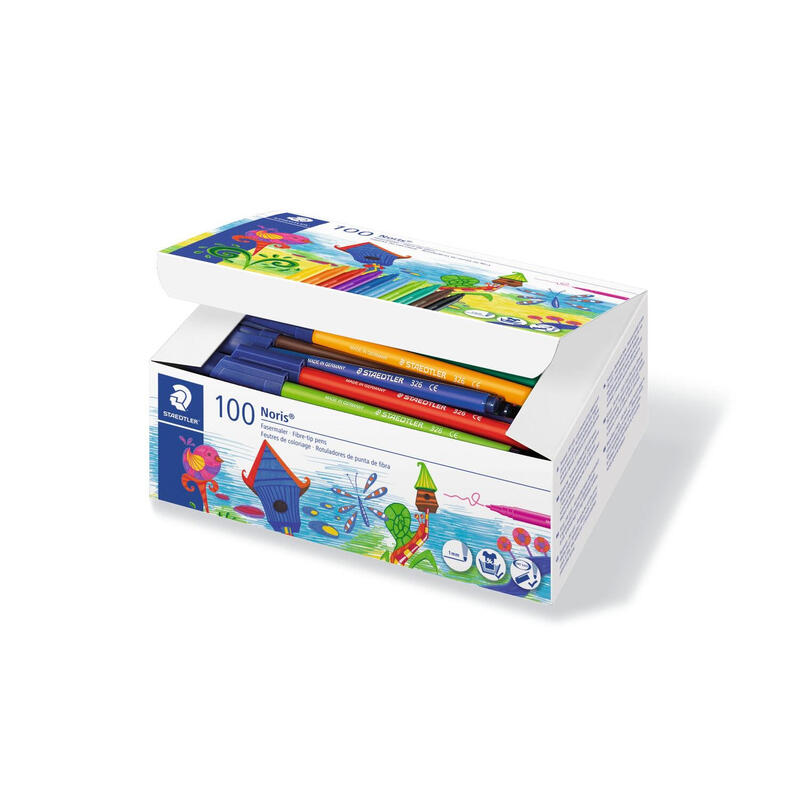staedtler-noris-326-pack-de-100-rotuladores-de-punta-fina-trazo-1mm-aprox-tinta-base-de-agua-colores-surtidos
