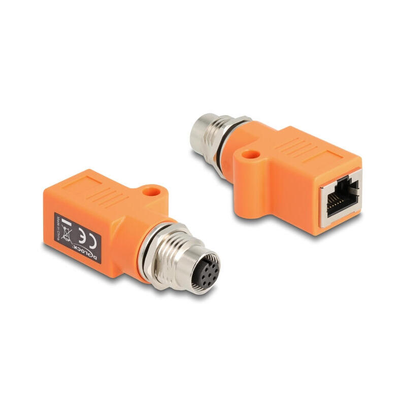 delock-m12-adapter-a-kodiert-8-pin-buchse-zu-rj45-buchse-cat5e-mit-befestigungsloch-gerade-naranja