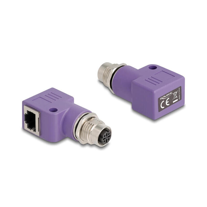 delock-m12-adapter-d-kodiert-4-pin-buchse-zu-rj45-buchse-cat5e-mit-befestigungsloch-90-gewinkelt-violett