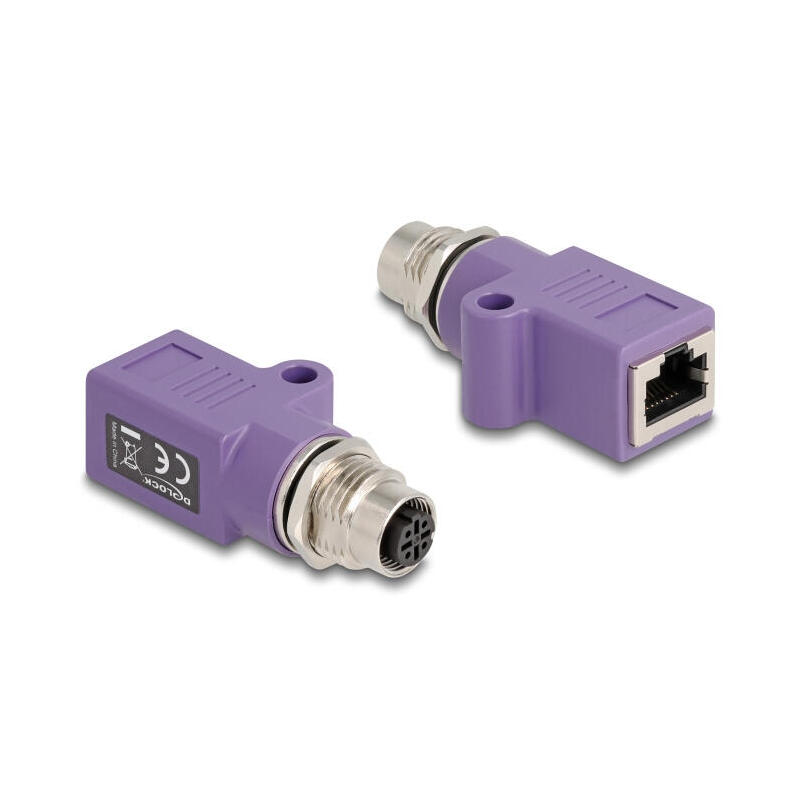 delock-m12-adapter-d-kodiert-4-pin-buchse-zu-rj45-buchse-cat5e-mit-befestigungsloch-gerade-violett