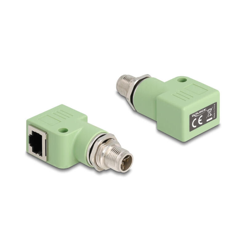 delock-m12-adapter-x-kodiert-8-pin-stecker-zu-rj45-buchse-cat5e-mit-befestigungsloch-90-gewinkelt-grun