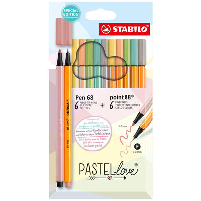 stabilo-rotuladores-pen-68-y-point-88-y-pastellove-estuche-12-csurtidos-pastel