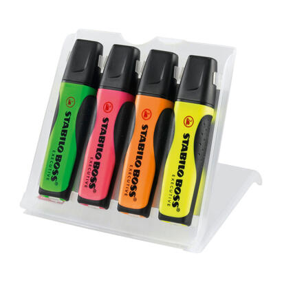 stabilo-boss-executive-pack-de-4-marcadores-fluorescentes-zona-de-agarre-trazo-entre-2-y-5mm-recargable-tinta