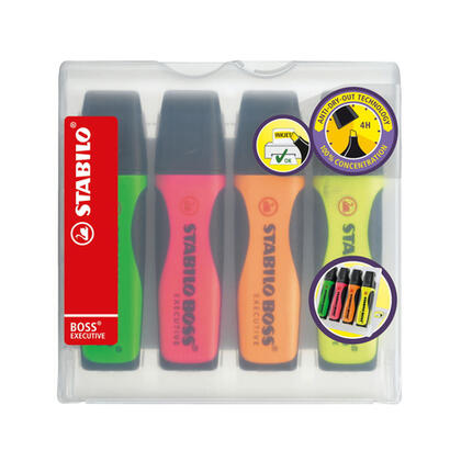 stabilo-boss-executive-pack-de-4-marcadores-fluorescentes-zona-de-agarre-trazo-entre-2-y-5mm-recargable-tinta