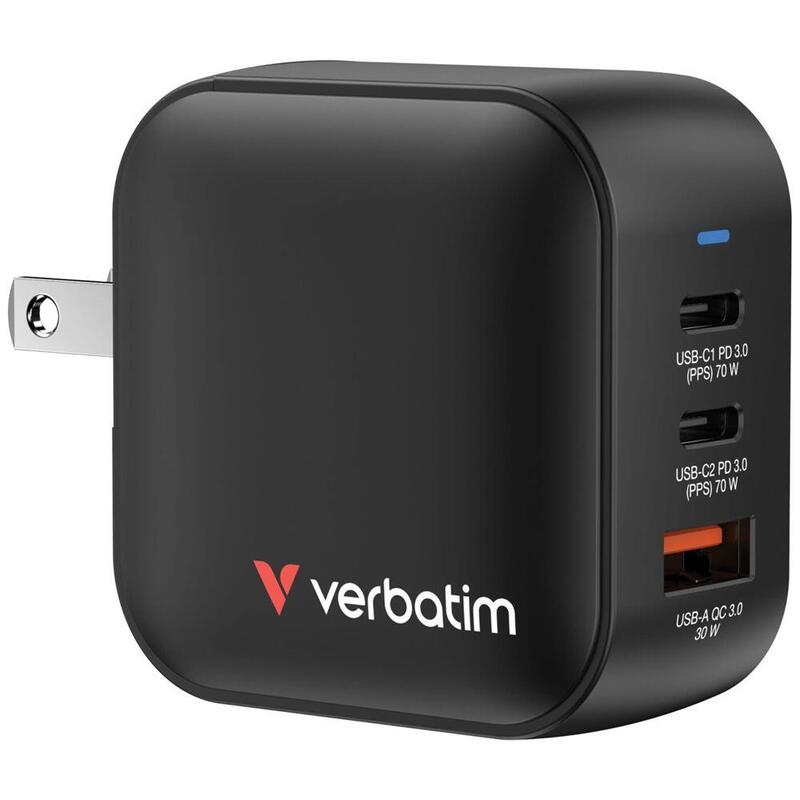 verbatim-mini-gan-charger-70w-2xusb-c-pd-1xusb-a-qc-30-32229