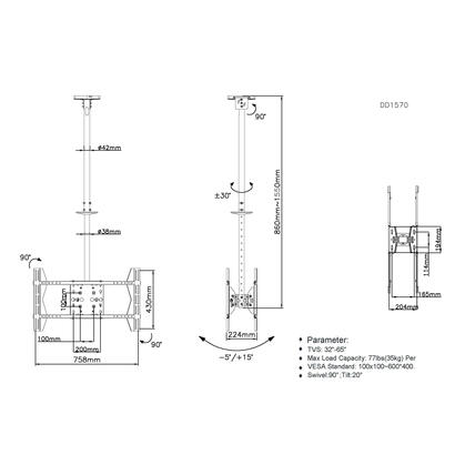 equip-soporte-de-techo-profesional-para-2-pantallas-tv-de-39-75-inclinable-y-giratorio-gestion-de-cables-peso-max-40kg-x-soporte