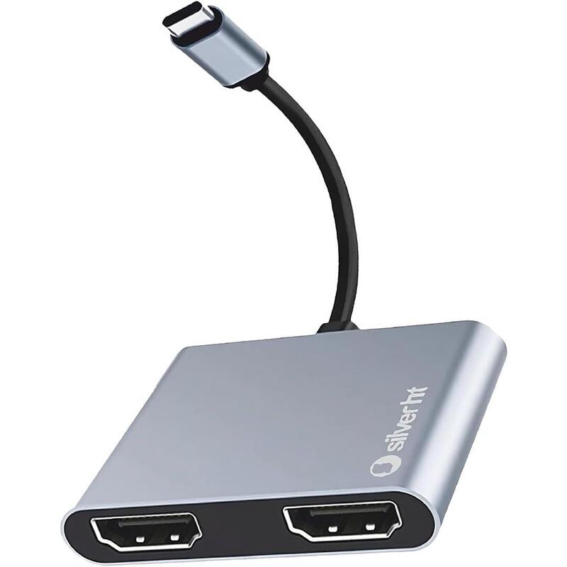 silver-ht-logan-4k-mst-dual-screen-experiencia-hdmi-4k-2-pantallas-simultaneas-hub-aluminio-4-in1-usb31-type-c-a-2-hdmi-4k-usb-3