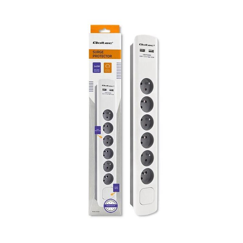 qoltec-50294-limitador-de-tension-blanco-gris-6-salidas-ac-230-v-18-m