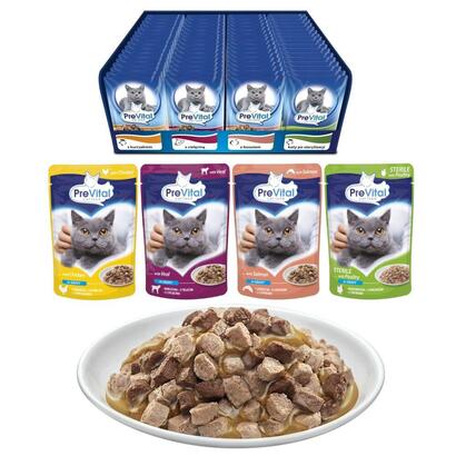 prevital-comida-para-gatos-mix-4-sabores-pollo-ternera-salmon-aves-comida-humeda-para-gatos-96-x-100-g