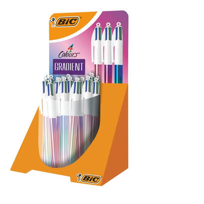 bic-4-colours-gradient-expositor-de-30-boligrafos-de-bola-retractiles-punta-media-de-10mm-tinta-con-base-de-aceite-cuerpo-blanco