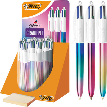 bic-4-colours-gradient-expositor-de-30-boligrafos-de-bola-retractiles-punta-media-de-10mm-tinta-con-base-de-aceite-cuerpo-blanco