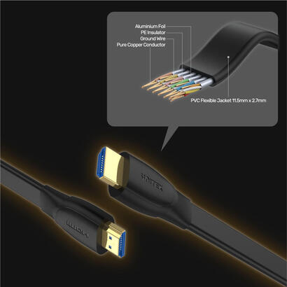 cable-unitek-hdmi-20-4k60hz-plano-1mc11063bk-1m