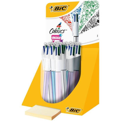 bic-4-colours-shine-expositor-de-20-boligrafos-de-bola-retractil-punta-media-de-10mm-tinta-con-base-de-aceite-cuerpo-de-colores-