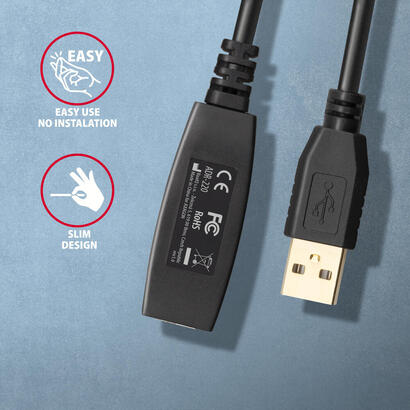 axagon-adr-220-usb-20-a-m-a-f-active-extensionrepeater-cable-20m-kabel-digitaldaten-cable-usb-usb-a-negro