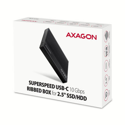 axagon-ee25-gtr-usb-c-32-gen-2-sata-6g-25-externes-femplattengehause-geriffelt-negro